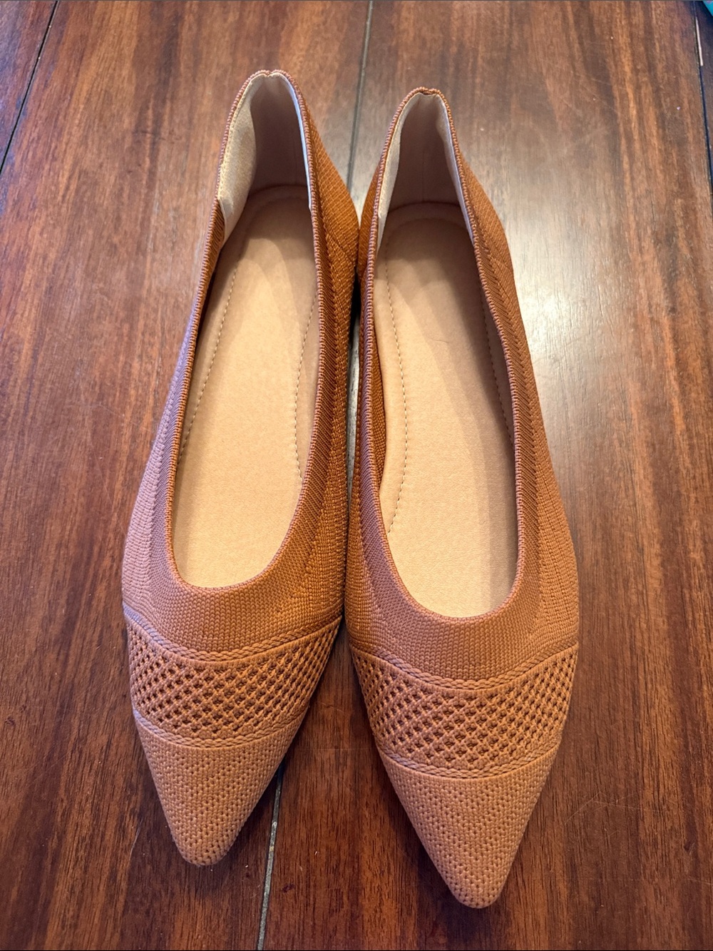 Women’s Pointed Toe Knit Ballet Flats - brown Sz Sz 10/10.5